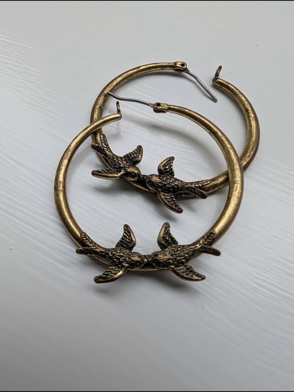 Fossil Hoop Earrings with Bird Detail